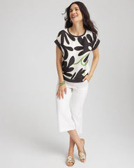Floral Rib-Knit Satin Top