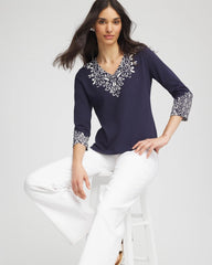 Chic Scroll 3/4 Sleeve Perfect Tee