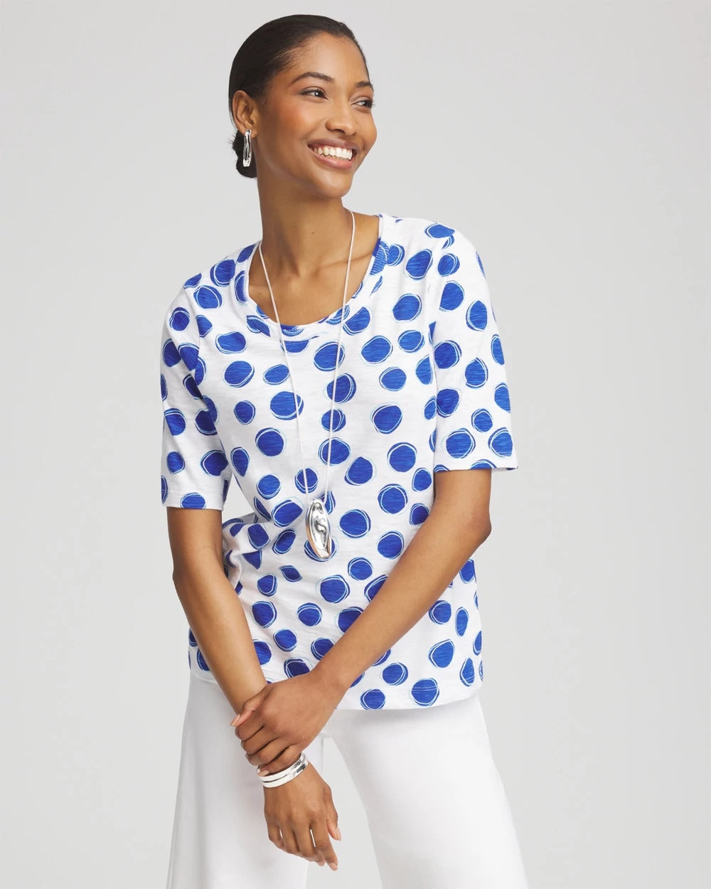 Polka-Dot Slub Short Sleeve Tee