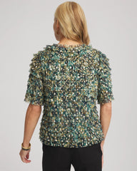 Foiled Mesh Ruffle Crop Tee