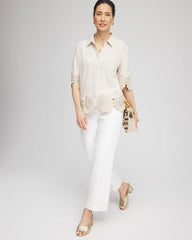 Crochet Trim Linen Shirt