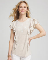 Embroidered Flutter-Sleeve Tee