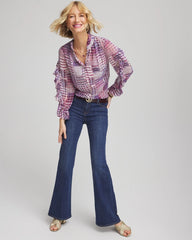 Gingham-Print Georgette Blouse