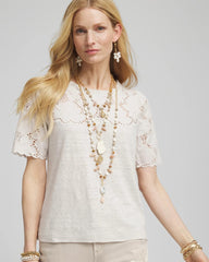 Embroidered Lace Linen Tee