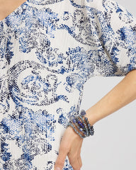 Snakeskin Print Crinkle Elbow Sleeve Tee