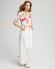 Floral Print Crochet-Trim Pullover Sweater
