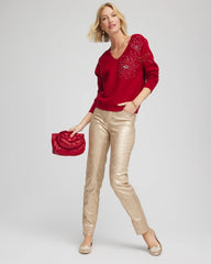 Floral Embellished Dolman V-Neck Pullover
