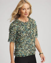 Foiled Mesh Ruffle Crop Tee