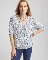 Snakeskin Print Crinkle Elbow Sleeve Tee