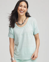 Striped Sweater-Trim Linen Tee