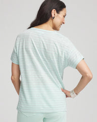 Striped Sweater-Trim Linen Tee