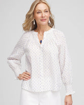 Smocked Split-neck Blouse