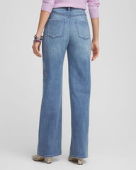 Embellished High Rise Wide Leg Jeans