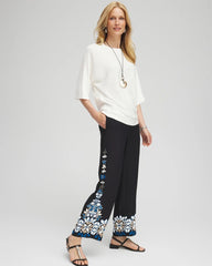 Placed Floral Print Soft Cropped Pants
