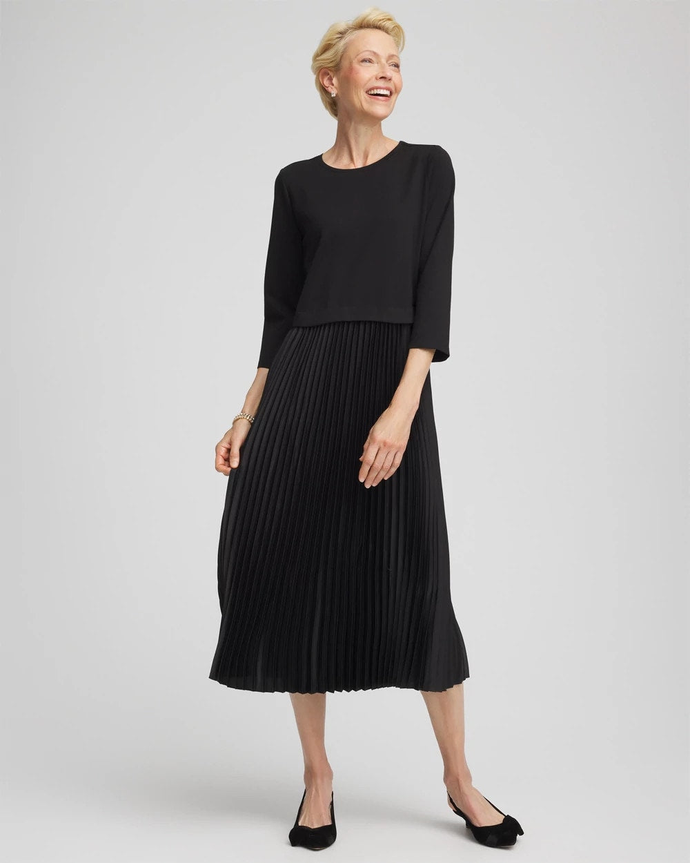 Satin-Knit Pleated Maxi Dress