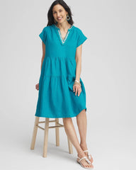 Linen Embellished Cap Sleeve Dress