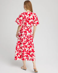 Floral Ruffle-Sleeved Midi Dress