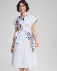Striped Embroidered Poplin Midi Shirtdress