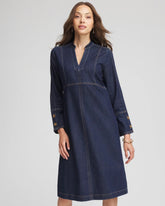 Denim Splitneck Knee-Length Dress