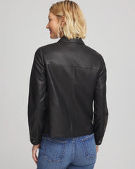 Snap Front Faux Leather Jacket