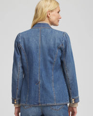 Pearl Brooch Denim Blazer