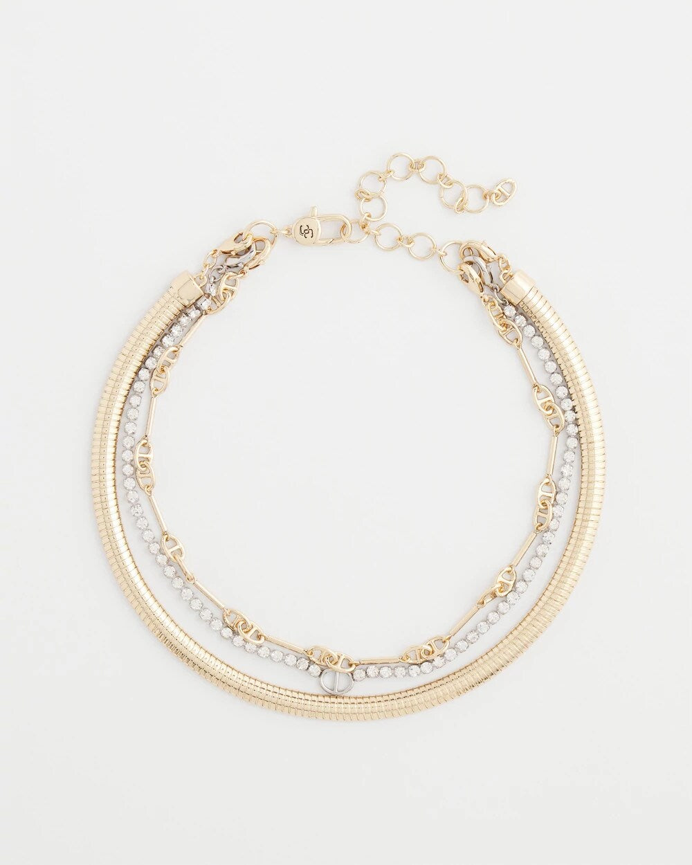 Mixed Metal Link Triple-Strand Necklace