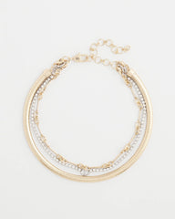 Mixed Metal Link Triple-Strand Necklace