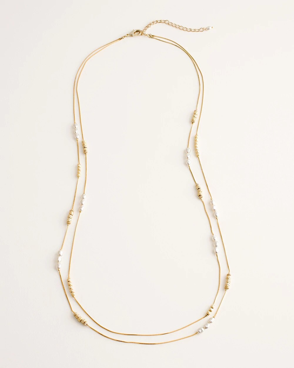 Long Faux-Pearl and Goldtone Double-Strand Necklace