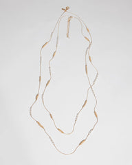Long Faux-Pearl and Goldtone Double-Strand Necklace