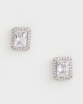 Silver Emerald Cut Stud Earrings