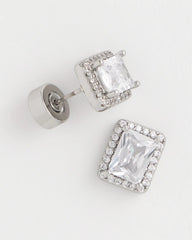 Silver Emerald Cut Stud Earrings