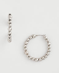 Silvertone Beaded Hoop Earrings