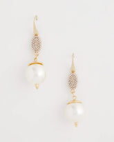 Faux Pearl and Pave Drop Earrings