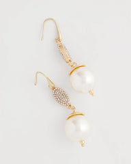 Faux Pearl and Pave Drop Earrings