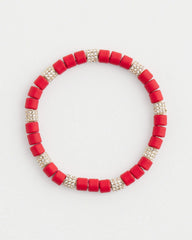Red Barrel Bead Stretch Bracelet