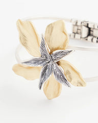 Mixed-Metal Floral Cuff Bangle Bracelet