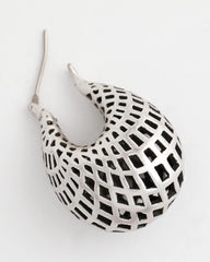 Silver Lattice Puff Hoop Earrings