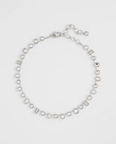 Bezel Set Short Silvertone Necklace