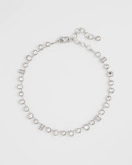 Bezel Set Short Silvertone Necklace