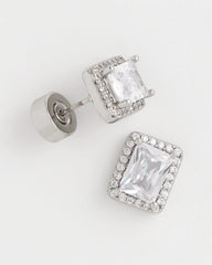 Silver Emerald Cut Stud Earrings