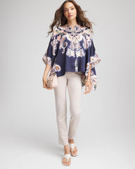Collarless Floral-Paisley Poncho