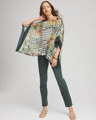 Printed Crinkle-Chiffon Pullover Poncho