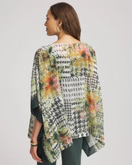 Printed Crinkle-Chiffon Pullover Poncho