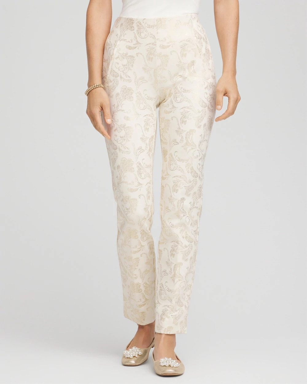 Petite Juliet Golden Foiled Slim Ankle Pants