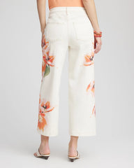 Petite Floral High-Rise Wide-Leg Cropped Jeans