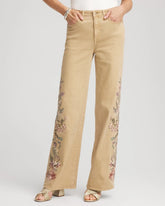 Petite Embroidered High-Rise Wide-Leg Jeans