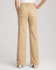Petite Embroidered High-Rise Wide-Leg Jeans