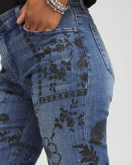 Petite Mixed-Media Girlfriend Slim Ankle Jeans