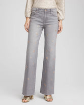 Petite Rose Gold Embroidered Girlfriend Flared Jeans