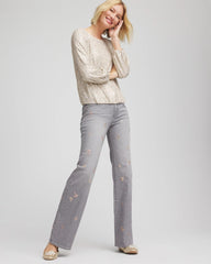 Petite Rose Gold Embroidered Girlfriend Flared Jeans